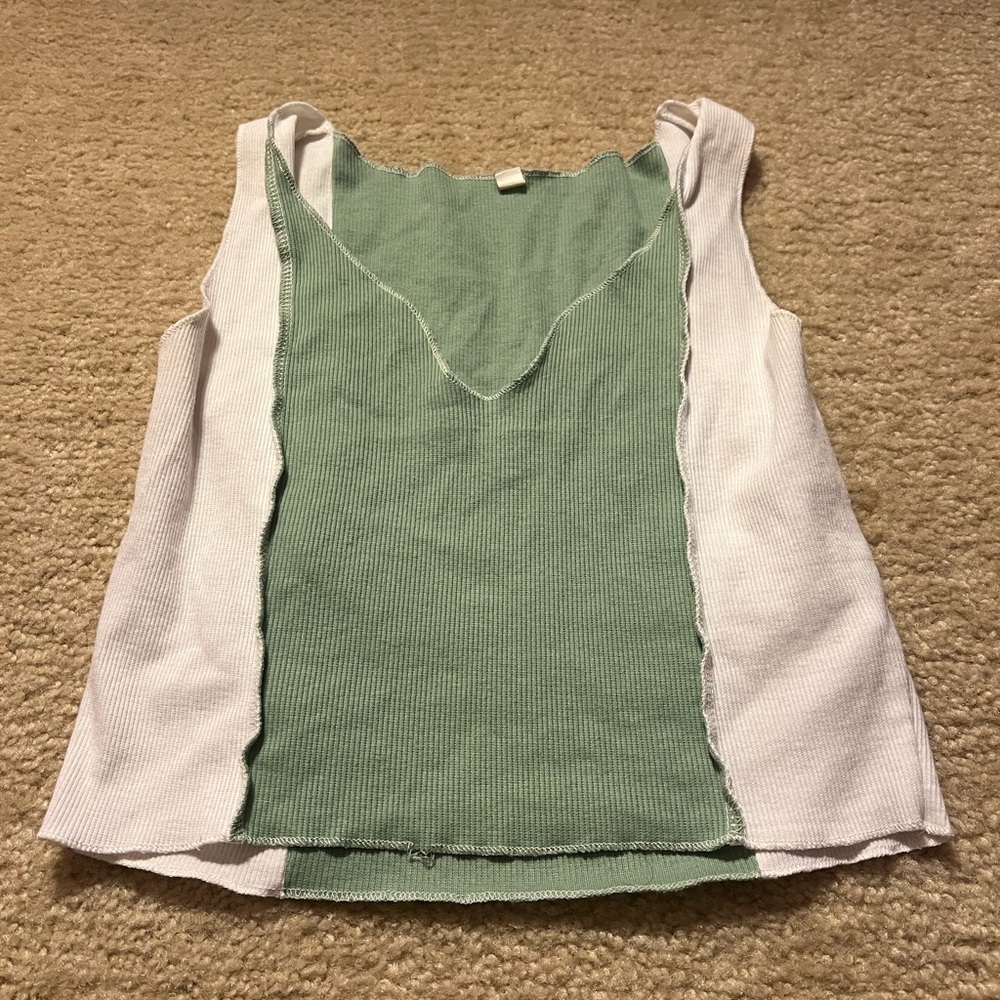 Shein Green and White Color Block Tank